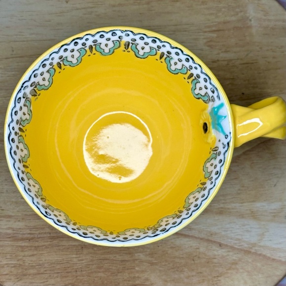Anthropologie Elka Ayaka Akila Yellow Floral Footed Twist Handle Coffee Cup Mug - Picture 4 of 8